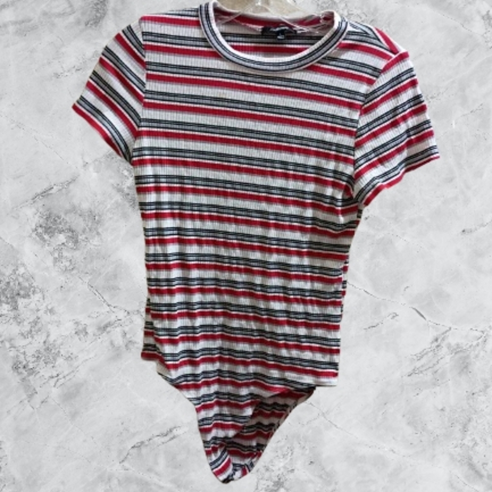 💙  5 For $25 Ambiance Striped Red Black Great And White Bodysuit